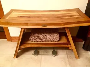 EcoDecors Serenity 30" Teak Wood Shower Bench with Shelf in EarthyTeak Finish