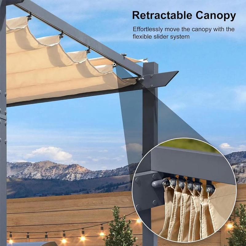 PURPLE LEAF 10'x13' Patio Retractable Pergola with Shade Canopy Modern Grill Gazebo Metal Shelter Pavilion for Porch Deck Garden Backyard Outdoor Pergola, Gray