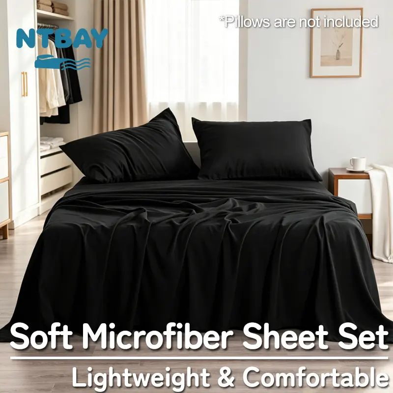 NTBAY Soft Brushed Microfiber Sheet Set, 4 Pieces Lightweight Bedding with Deep Pocket, All Season, Everyday Use, Suitable for Bedroom/Guest Room/Dorm, Hyposensitization, Oeko-Tex