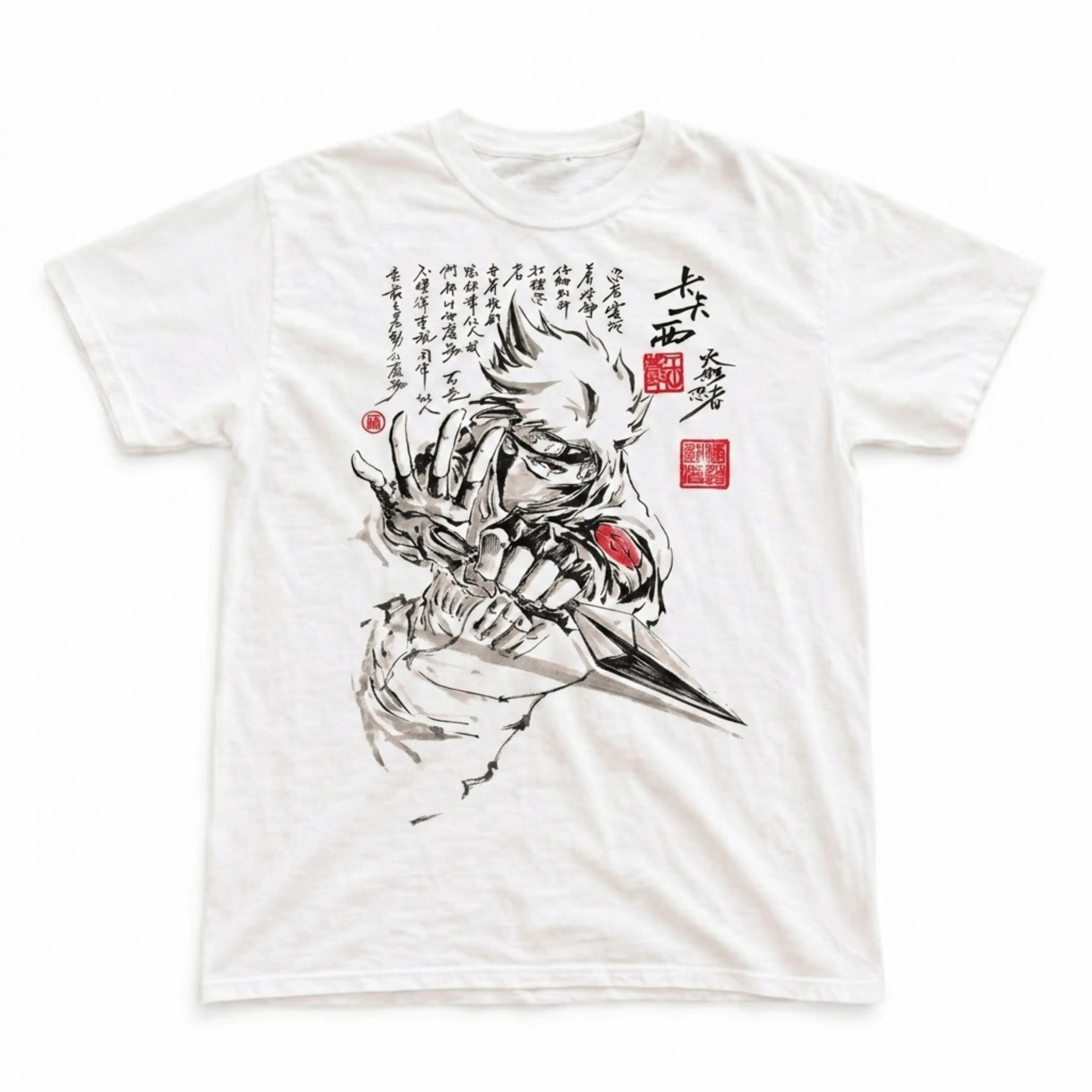 Gildan Men's and Women's T-Shirt, Vintage Kakashi Hatake Graphic Tee, Naruto Anime Merch, Japanese Calligraphy Shirt, Kunai Weapon Top, Sumie Ink Paint Clothing, Retro Shonen Streetwear, Sharingan Eye Design, Aesthetic Otaku Apparel Unisex
