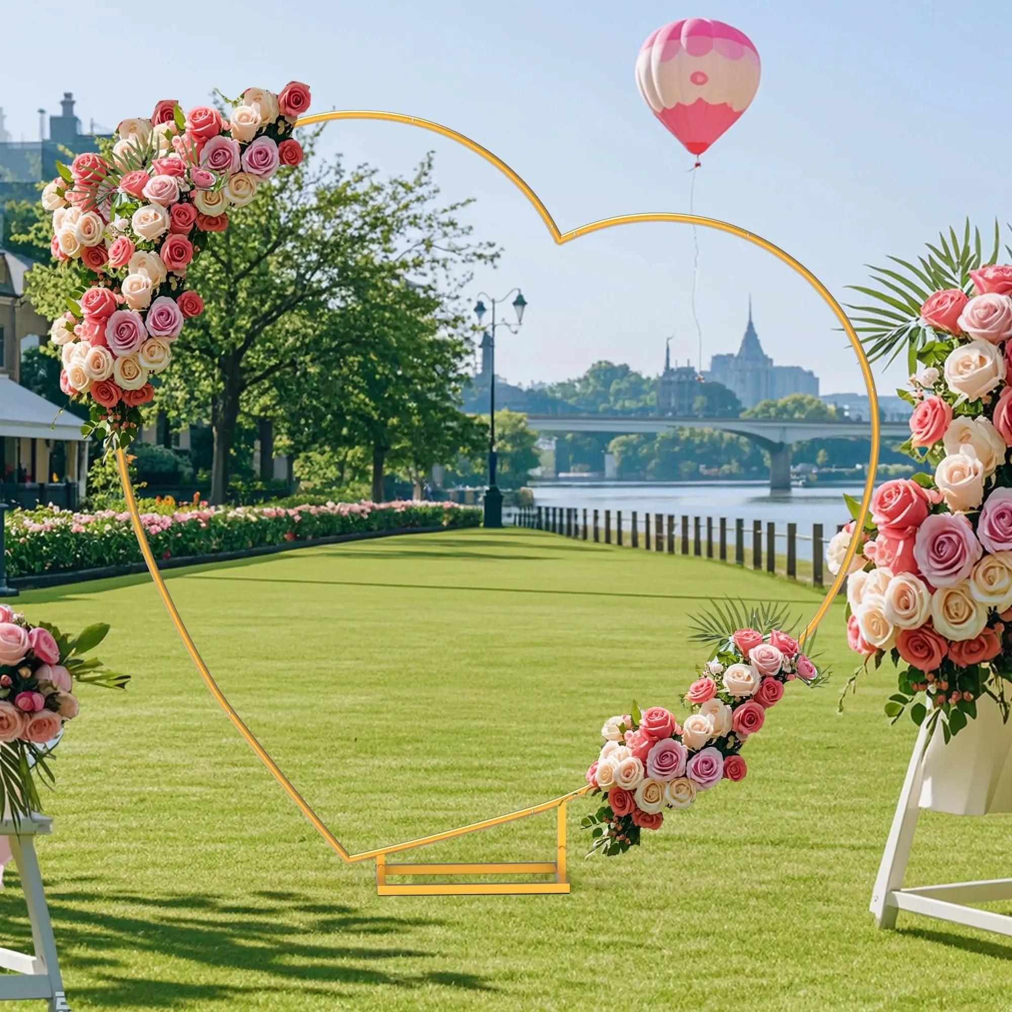 6.6 Feet Heart Arch Frame, Wedding Metal Background Stand, Perfect for Valentine's Day, Wedding Ceremony, Birthday Party, Christmas Decorations, Birthday Backdrop