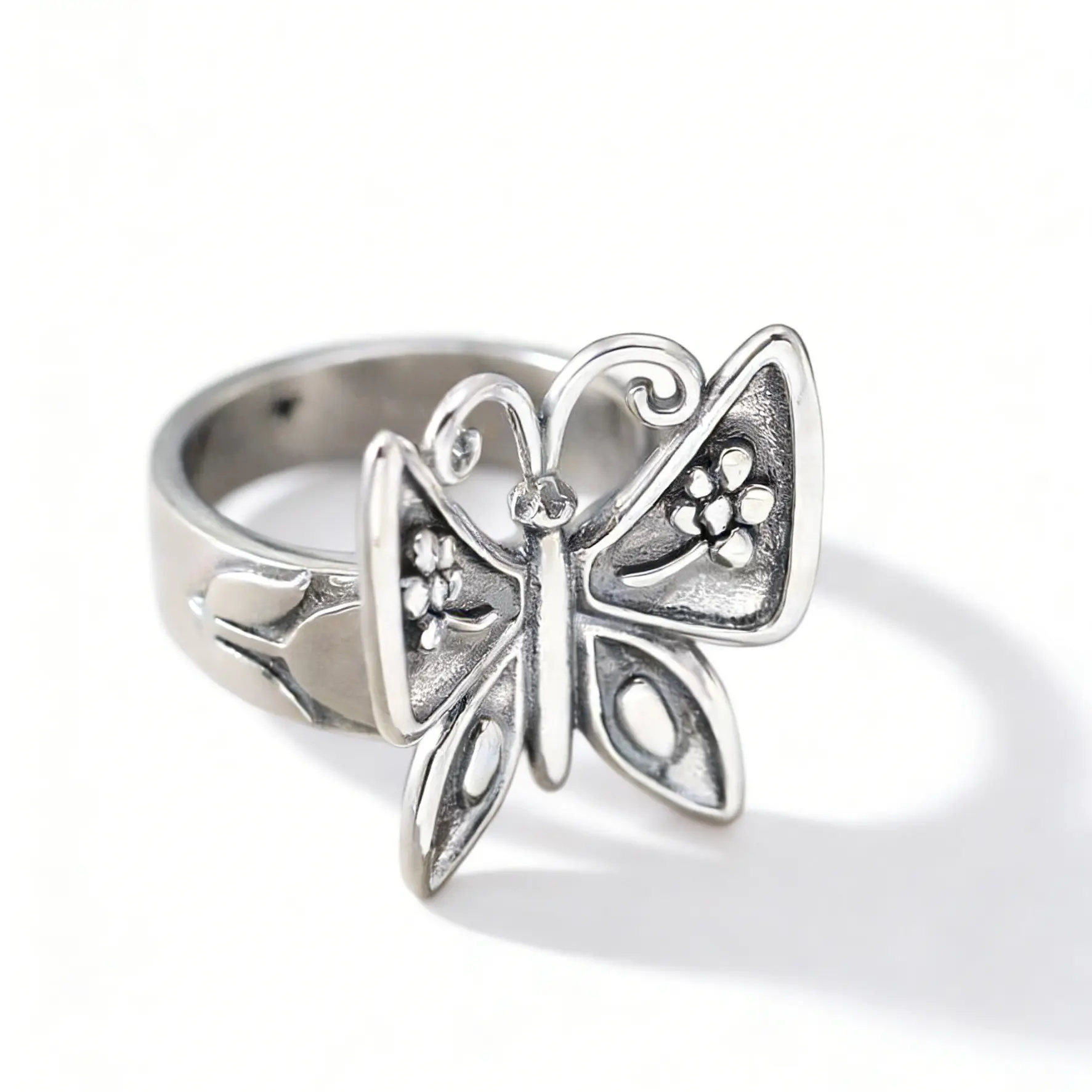Vintage Butterfly Silver Ring – Retro Floral Engraved Jewelry-Size6-10inch- engagement proposal- jewelry tiktok  jewelry on sale Fashion Rings peach blossom ring