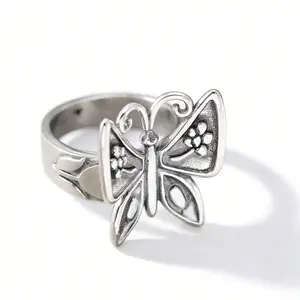 Vintage Butterfly Silver Ring – Retro Floral Engraved Jewelry-Size6-10inch- engagement proposal- jewelry tiktok  jewelry on sale