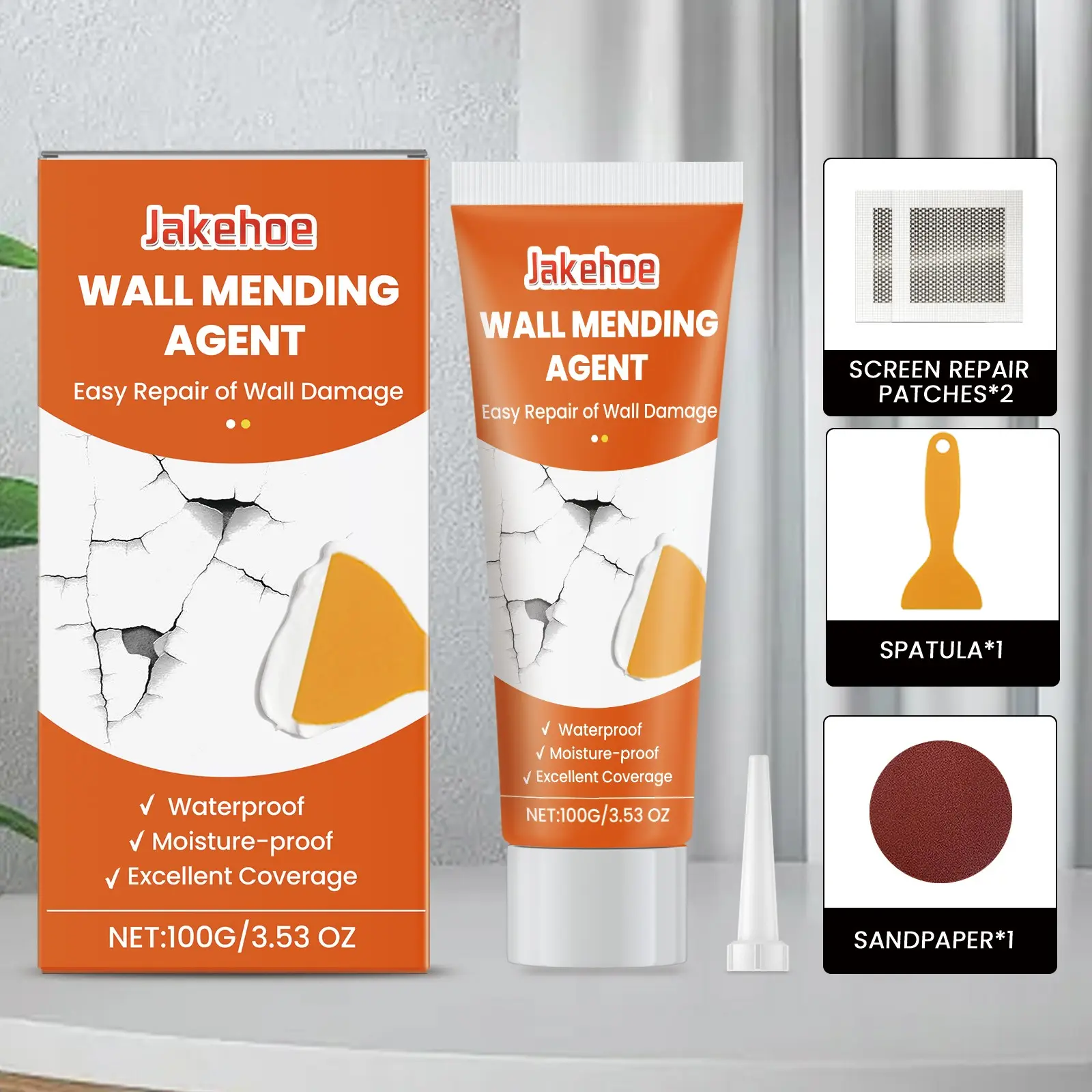 Jakehoe Wall Repair Kit for Holes and Cracks, Wall Patch Repair Compound for Damaged Surfaces, Easy Fix Solution for Peeling and Nail Holes