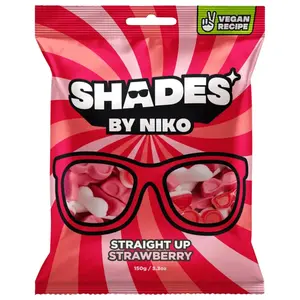 Shades by Niko Vegan Sweets 150g - Straight Up Strawberry - Plant-Based Gummy Candy, No Gelatin, Natural Fruit Flavours, Gluten-Free, Dairy-Free, Straight Up Strawberry 3 pack