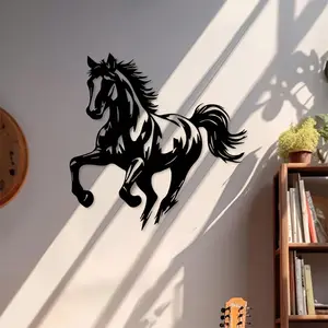 1 piece of retro metal horse shaped mural - black painted iron horse running decoration sign, suitable for home libraries, living rooms, Christmas, Halloween, Easter - wall mounted, no electricity required, Home decor accessory, Home decor products