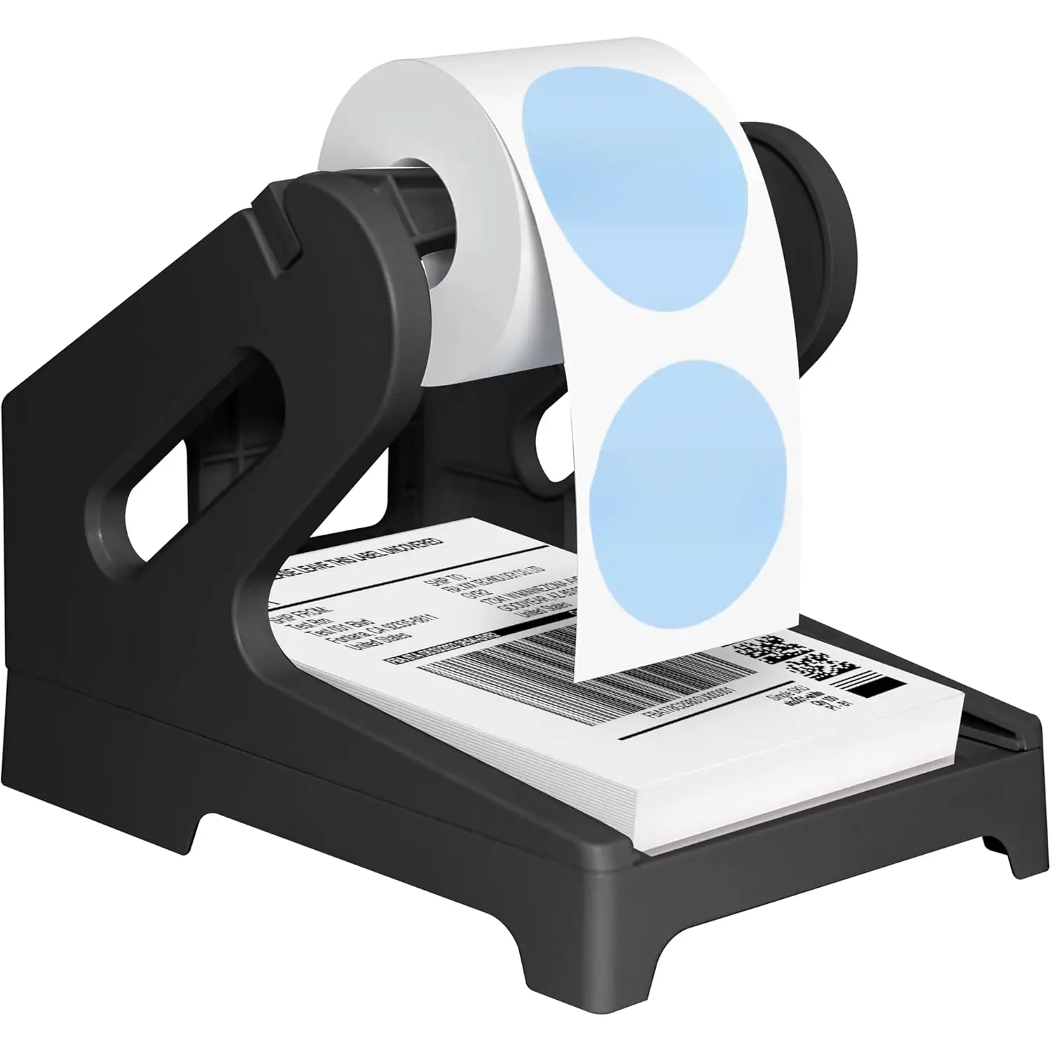 Thermal Shipping Label Holder for Rolls & Fan-Fold, Fragile Stickers for Shipping, Label Stand Desktop Printer Holder-Home Office Accessory-Sticker Dispenser for Holographic (Black)