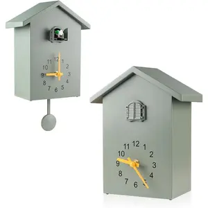 Cuckoo Clock Cuckoo Wall Clock,Cuckoo Bird Voices Call, Design Clock Pendulum, Bird House, Wall Art Home Living Room Kitchen Office Decoration (Green)