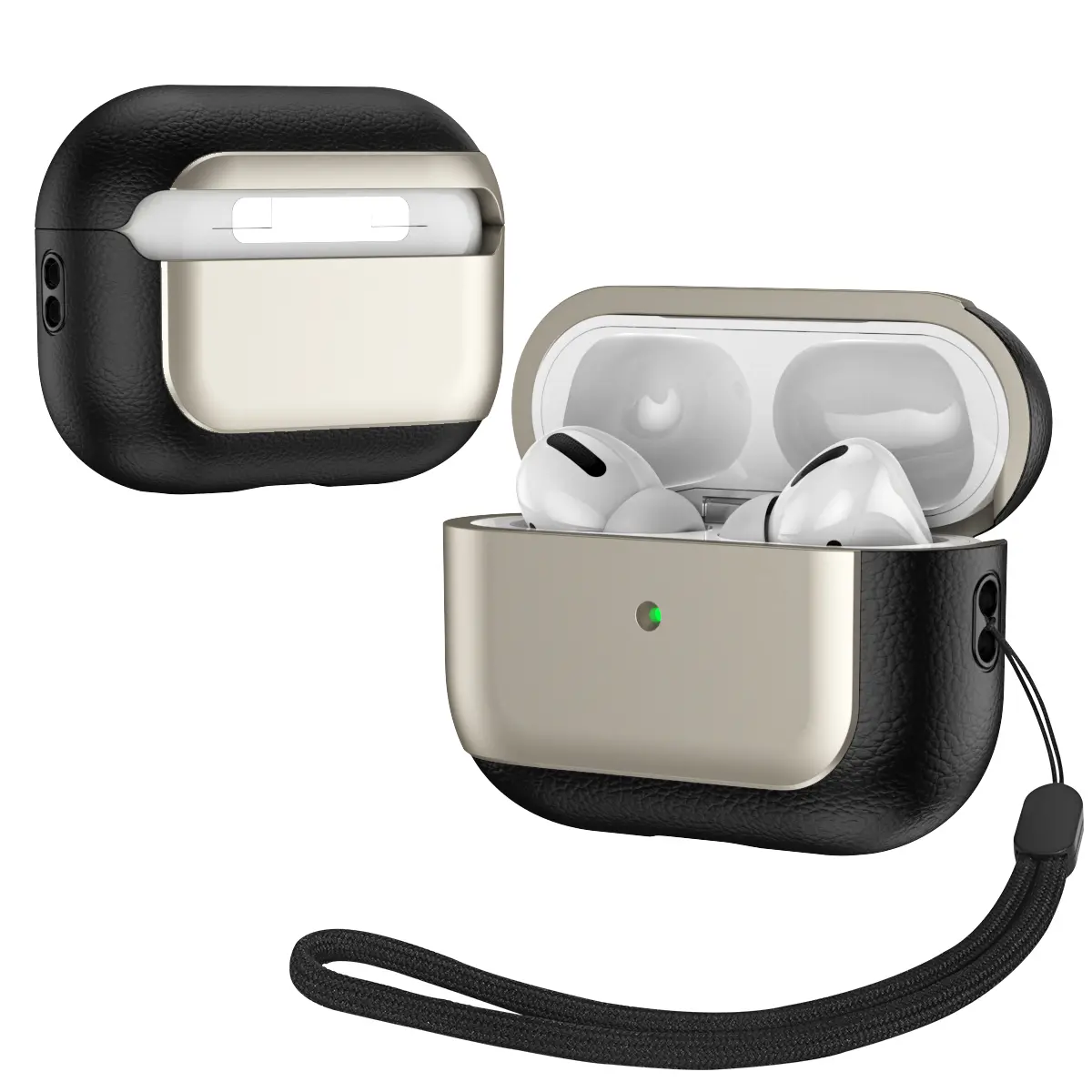 Apple AirPods 4 & 3 Case with Lanyard, Electroplated Leather Texture Shell, Full Coverage Anti-Drop Wireless Bluetooth-compatible Earphone Protector