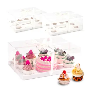 3 Pcs Bento Clear Boxes 1 Mini Cake & 8 Cupcakes Box Cake Cupcake Combo Box Rectangle Cupcake Holder for Treats Dessert Boxes Muffins Bakeware Pastry Transparent Utensils with Whole Clear Lid Sturdy Plastic Baked 13.7 x 10 x 5.3 Inches Perfect for Cupcake