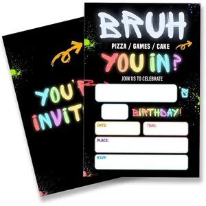 Boy Games Birthday Party Invitation Supplies with Envelopes Set of 20 Bruh Fill in Blank Double Sided Birthday Invitation