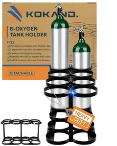 Premium Quality Detachable Oxygen Tank Holder (8) for E, D, M9/C Size Cylinders - Heavy Duty Metal Storage Rack - Portable Oxygen Tank Carrier for Travel & Vehicle Use (Black) (4.5" Wide Slots)
