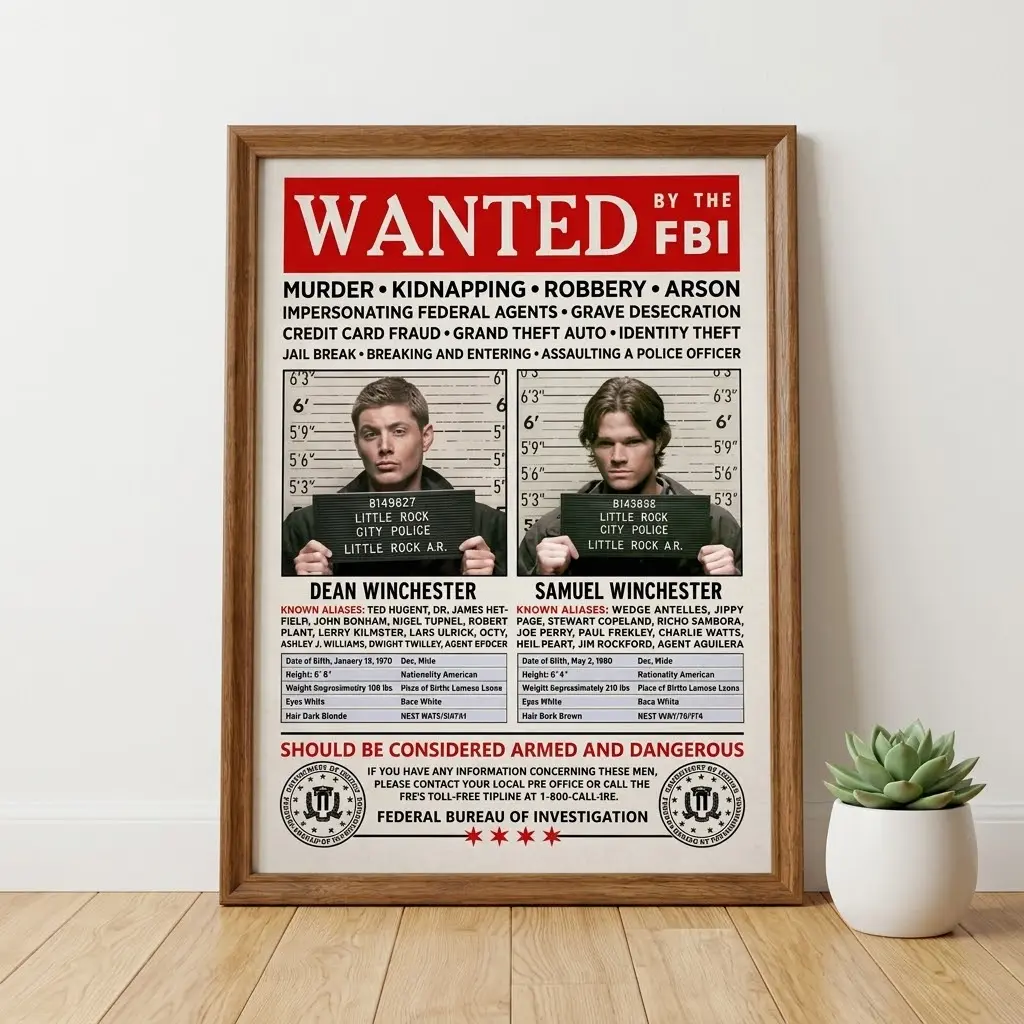 Supernatural Winchester Brothers FBI Wanted Poster Print
