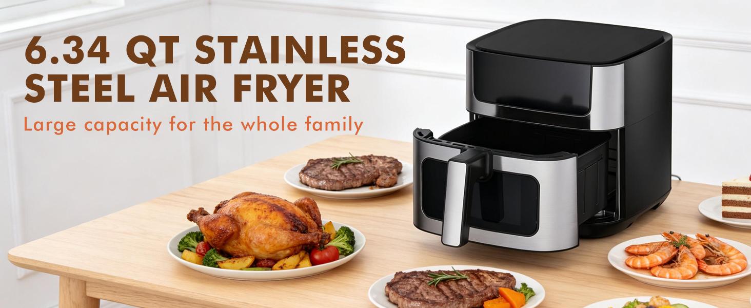 Sweetcrispy 6.34QT Air Fryer with Window 8 Food Presets 400°F Max Heat 90-Min Timer Nonstick Dishwasher-Safe Basket for Air Fry Roast Reheat Bake Stainless Steel Sweetcrispy 6.34QT Air Fryer with Window 8 Food Presets 400°F Max Heat 90-Min Timer Nonstick Dishwasher-Safe Basket for Air Fry Roast Reheat Bake Stainless Steel