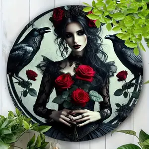 Gothic Witch & Raven Metal Sign, Hair Rose Witch Design, Home Decor Wall Art, Office Decoration, Garden Wall Hanging, Vintage Decor