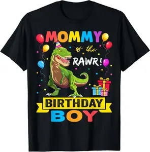 100% Cotton Mommy of the Birthday Dinosaur Raptor Funny T-Shirt