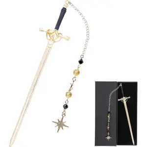 Fantasy Sword Bookmark Gifts - Funny  Metal Book Marks  Beads Chain Stars Charm Page Mark Bookish Birthday  Reading Accessories for Women Students Teachers Lovers Readers