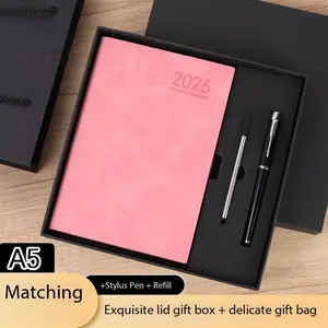 Fashion Simple Style 2026 Daily Planner, English Yearly Calendar Notebook, Includes Signature Pen + Refill, 365 Days Memo Book