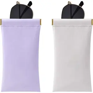 Glasses Case Soft 2 Pack - Portable Leather Squeeze Top Eyeglass Case,Soft Sunglasses Case.