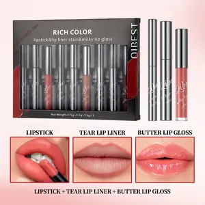 QIBEST 9PCS Lip Makeup Set Include Lipstick,Tear Off Lip Liner,Butter Lip Gloss,Velvet Matte Lipstick Lasting Lip Glaze Tint Cosmetic Lip Stain Set