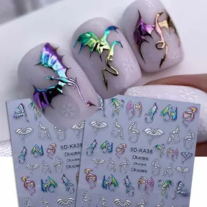 2pcs Halloween Nail Art Stickers, Metal Color Dragon Design, Self-Adhesive Manicure Decorations for Women & Girls, Nail Designs