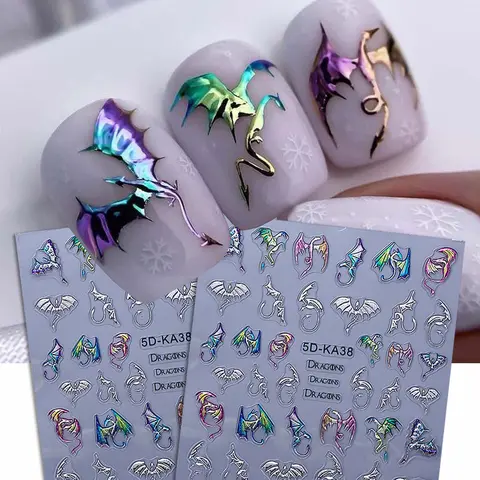 2pcs Halloween Nail Art Stickers, Nail Decals, Metal Color Dragon Design, Self-Adhesive Removable Nail Art Manicure Decorations for Women & Girls, Nail Designs, Nail Art Sheet