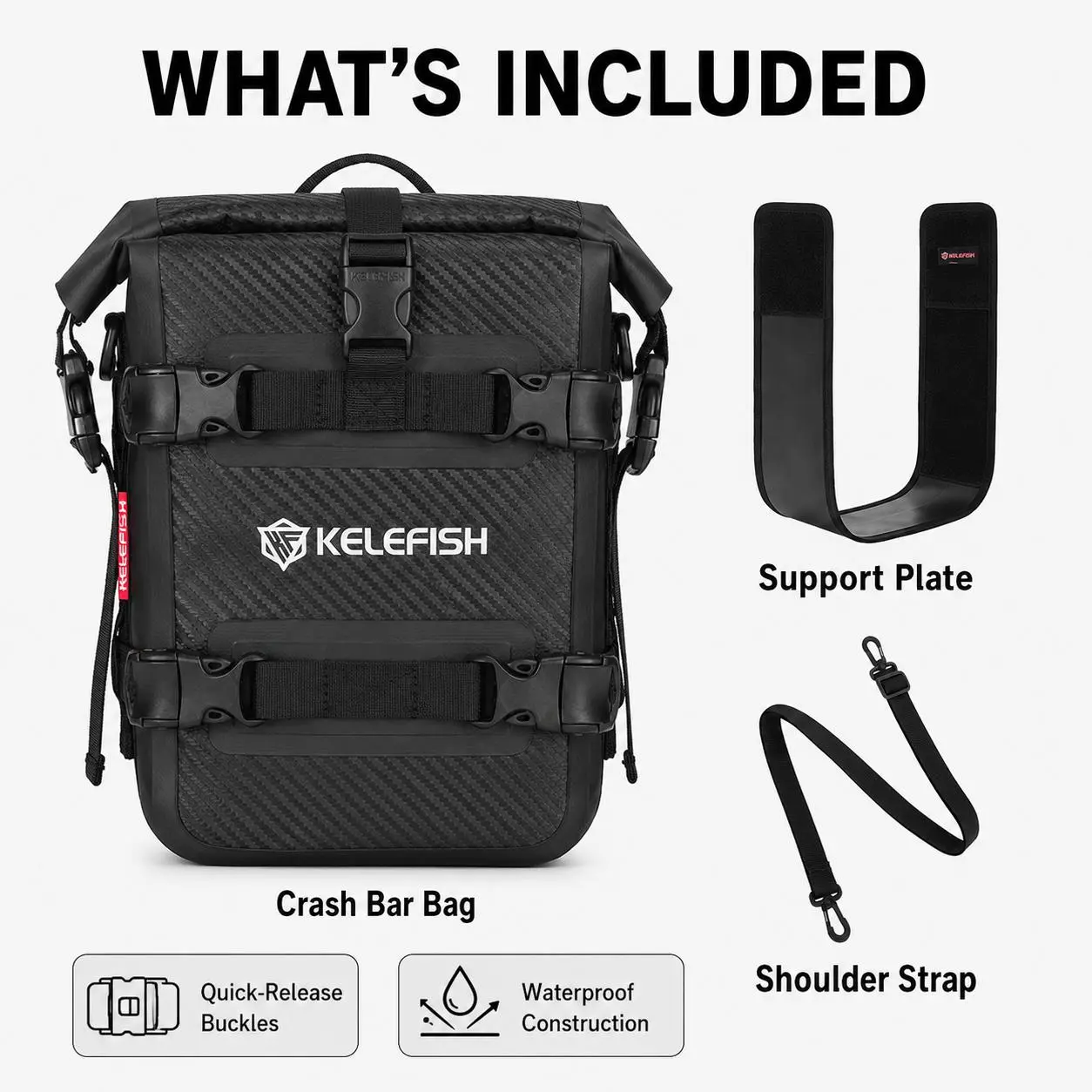 Motorcycle Crash Bar Bag, Bike Motorcycle Accessories, 8-10L/10-12L Water-Resistant Roll-Top Seal Storage Bag with Support Plate, Shoulder Strap for Adventure Touring Luggage