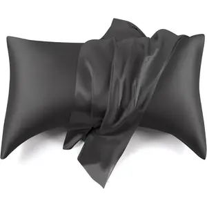 2 Packs Curved Pillowcases,Silk Satin Side Sleep Pillowcase for Hair and Skin,Breathable Silky Soft Pillowcase for Hot Sleepers - 20x30 in - Black