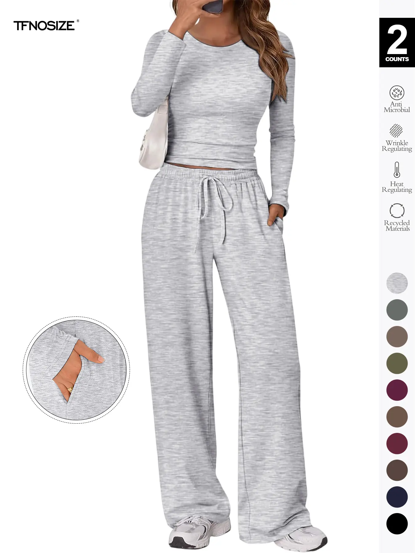 Women's 2 Piece Matching Loungewear Set, Long Sleeve Slightly Crop Fitted Top & Wide Leg Drawstring Pants, Casual Sweatsuit for Fall & Winter Women's 2 Piece Matching Loungewear Set, Long Sleeve Slightly Crop Fitted Top & Wide Leg Drawstring Pants, Casual Sweatsuit for Fall & Winter