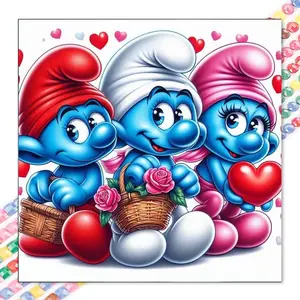1pcs 5D DIY handcraft diamond painting kit, 5D diamond art set, DIY decoration, Smurfs, basket, heart diamond painting kit full round drill DIY, mosaic, diamond art, DIY art home decoration, suitable for Halloween and Christmas.