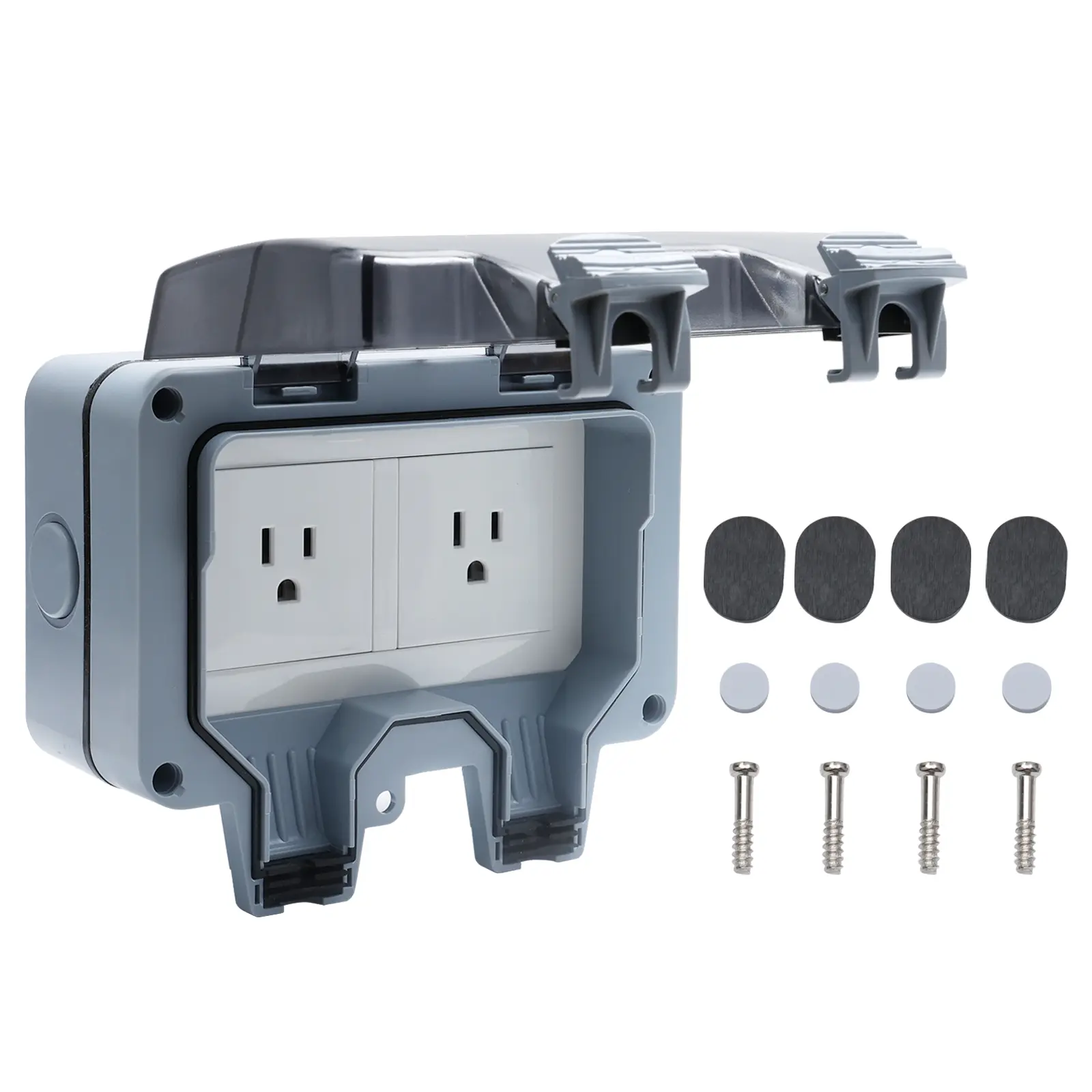 STARELO 15Amp 2Gang Outdoor Socket Waterproof Socket, Wall Power Socket, IP66 125V 2group Switch Socket Cover, Outdoor Weatherproof Wall Plug Socket Box (2 Gang Switched Socket)