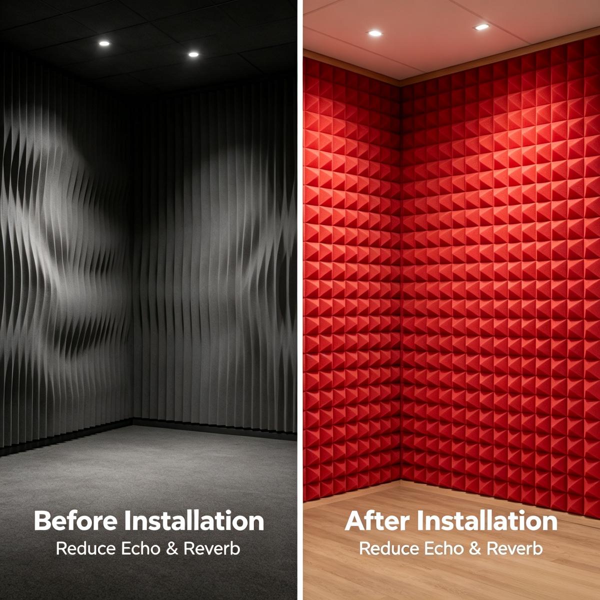 12x12x2 Inch Pyramid Acoustic Foam, 25kg/m³ High Density Soundproof Foam Panels, Fire Resistant Noise Dampening Sound Absorption Panels, Wall & Ceiling Acoustic Treatment Foam for Studio, Home & Meeting Room, 12-24 Pack