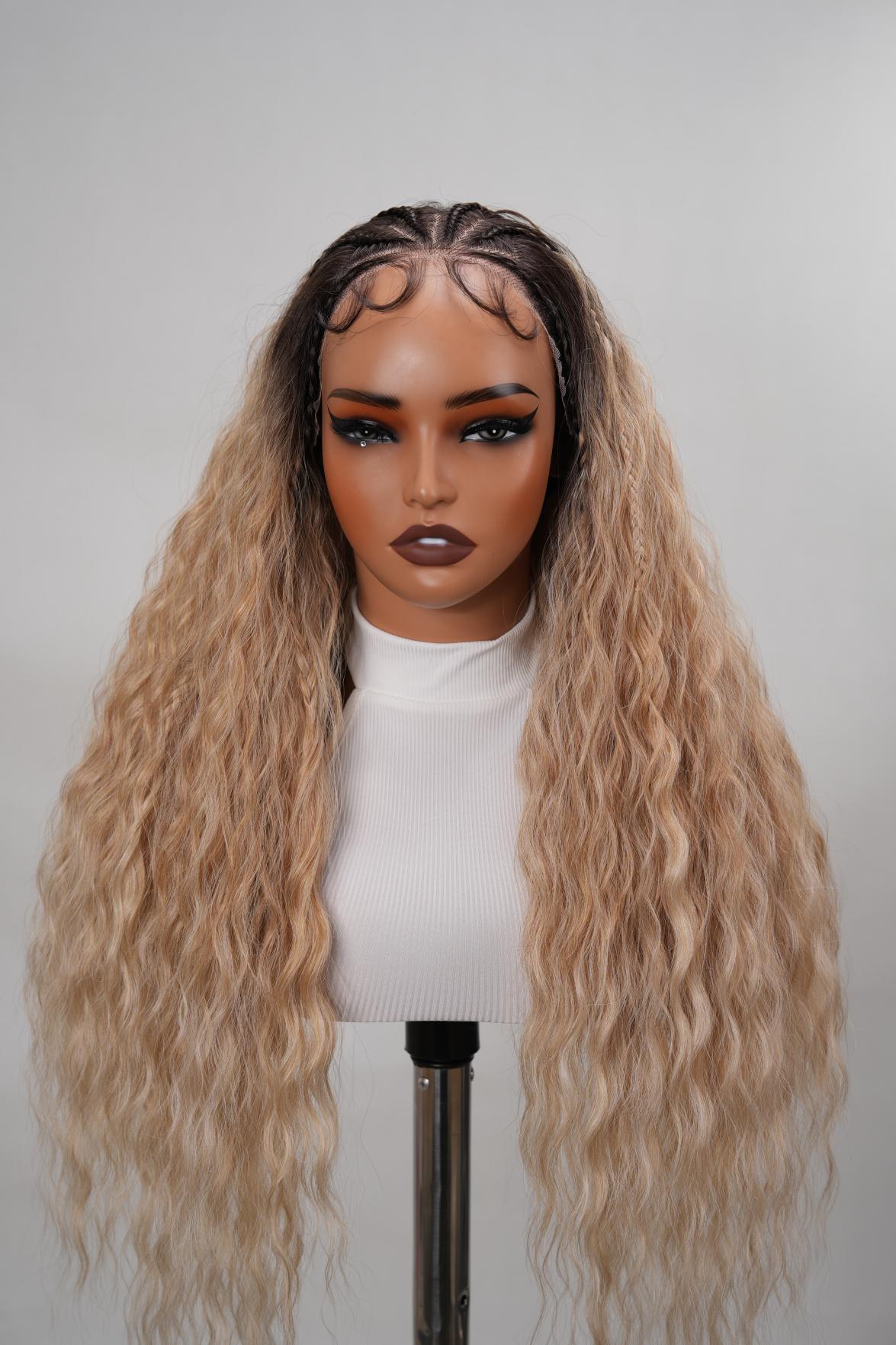 NOBLE 25 Inch Brown-gold gradient braided wavy curls with lace detailing for long waves