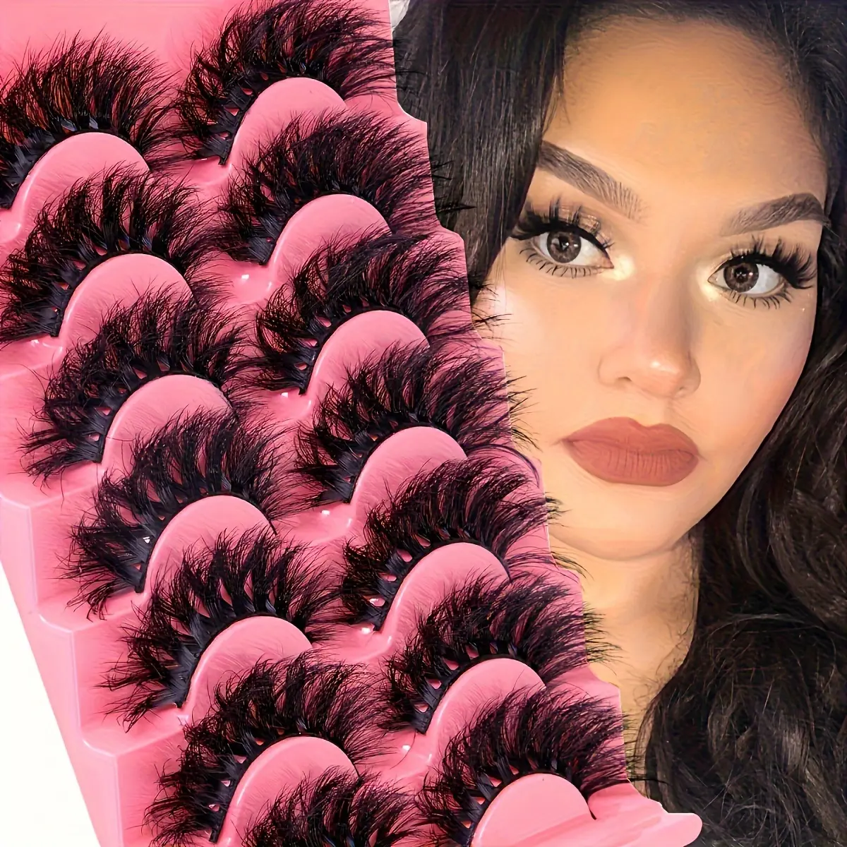 7 PAIRS faux Lashes Fluffy False Eyelashes17mm Full Wispy Lashes 8D Volume Curly Fake Eyelashes 7 Pairs Faux Mink Lashes Multipack Makeup