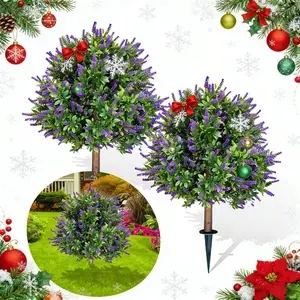 24 "Artificial lavender boxwood pruning ball 2 sets of artificial Christmas tree and ground ear anti-ultraviolet artificial green shrub garden terrace front porch and courtyard decoration, suitable for Christmas gifts. summervibes