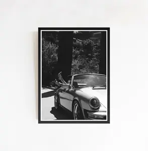 Unfame, Vintage Porsche 911 Poster, Girl in Car, Black and White Photography Print