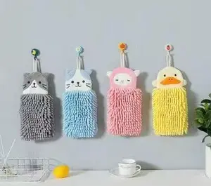 Exclusive Animal IP Chenille Hand Towel - Premium Soft Machine-Washable for Kitchen Bathroom Cute Plush Kitten Design Stylish Minimalist Compact Convenient