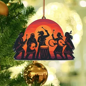 Native American Warrior on Horse Acrylic Ornament - Sunset Desert Silhouette Christmas Decoration