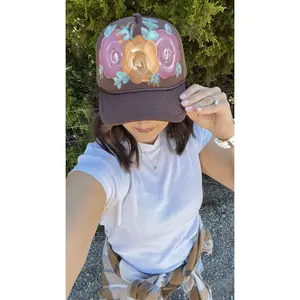 Hand Painted Fall Florals on Brown Trucker Hat