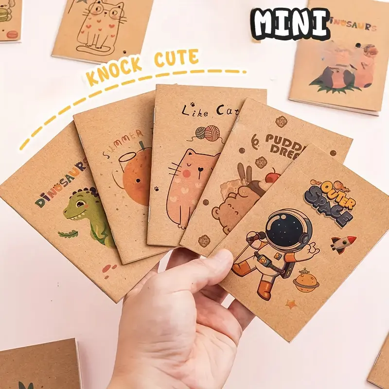 10 Pack Mini Notebooks, Pocket Size Blank Journals with Cartoon Designs, Durable Paper, Ideal for School, Office, Travel, Gifts, School Study Supplies, Portable Notebook, Writing Stationery