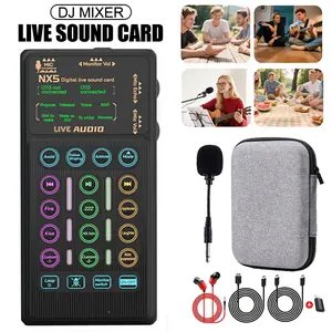 Portable Live Streaming Sound Card Device, Dj Disco Audio Mixer with Voice Changer Noise Reduction, Microphone and Headset Cable, Audio Mixer Kit