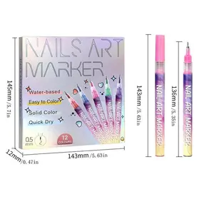 Nails Art Marker 12 Nail Art Pens Set 3D Quick-Dry 0.5MM Nail Polish Pens for DIY Nail Art Design Manicure Graffiti Dotting Pen 2025 Water-Based Solid Color