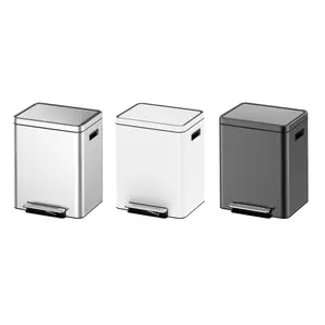 Dual Compartment Kitchen Trash Can - 36L/9.5 Gal Stainless Steel Step Recycling Bin - 2 Removable Buckets, Soft-Close Lid, Foot Pedal, Fingerprint-Resistant - Waste Sorting for Home, Kitchen, Office