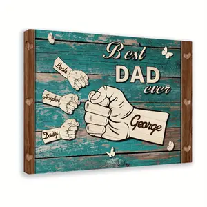 Fathers Day Dad Gifts, Custom Framed Canvas Prints with 1-5 Kids Names, Personalized Fist Bump Wall Art Home Decor Gift for Husband from Daughter/Wife/Kids/Son