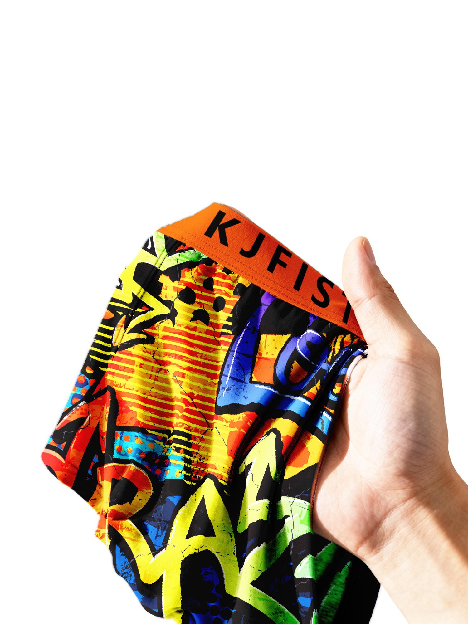 KJFISTMU 12-piece Set of Colorful Belts Men's Boxer Briefs - Unique design, randomly printed long boxer briefs for men (breathable polyester blend, soft and comfortable, machine washable, suitable for teenagers and adults) Men's Stretch Low-Rise Underwear