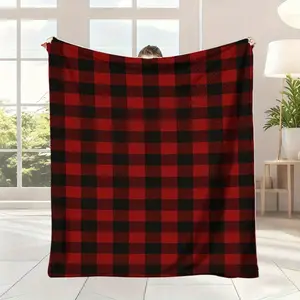 1pc Thick 280GSM Heavyweight Flannel Buffalo Check Blanket - Soft Warm All-Season Red & Black Plaid Throw, Luxury Bedspread Or Couch Cover, Home Decor, Birthday - Washable Cozy Winter Bedding