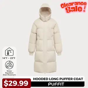 【Clearance Sale】PUFFIT Classic Hooded Long Puffer Coat Women, Long Ladies Quilted Outerwear Jacket Big Pocket, Winter Warm Basic Long Sleeve Tops Coat #FallFreshness