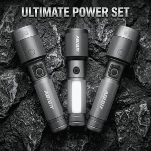 ABIBIY Flashlight Combo Set Rechargeable Zoomable Waterproof 5 Modes for Camping & Emergency Use