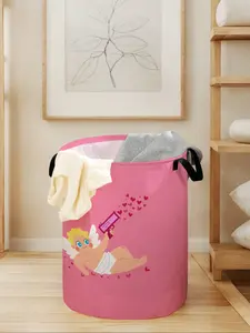 Cartoon Cupid Printed Laundry Basket with Handle, Durable Foldable Storage Bin, Large Capacity Toy Organizer, All Seasons Use