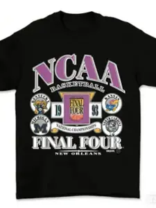 1993 Ncaa Final Four Retro Classic Basketball Print T-Shirt, Loose Fit Round Neck, Men's American Vintage Fan Casual Top, Daily Wear